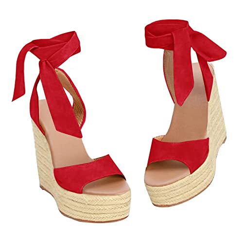 Image of Womens Espadrilles Wedges Sandals Heels Open Toe Tie Lace Up Platform Ankle Strap Summer Dress Shoes