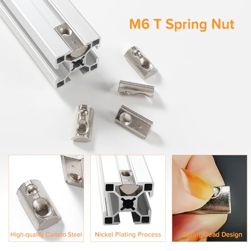 Lyeteung 20 Stücke 30 Serie M6 T-Federmuttern, Roll-In Feder T-Nuts, Halbrunde Rolle in Feder T-Nut, für Europäische Standard 30 Serie 8 mm T-Nut-Aluminium-Extrusionsprofil