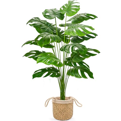 Der Rose 44" Tall Fake Plants with Straight-Woven Basket Large Artificial Monstera Plants Indoor, Easy Assembly Faux Tree for Living Room Bedroom Home Apartment Outdoor Decor