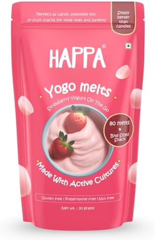 Happa Strawberry Yogurt Melts | Real Greek Yogurt Candy for Babies, Kids & Adults | No Added Colours, No Artificial Flavours | Melt-in-Mouth | 8M+ | Single Ingredient | 20g Pack of 1