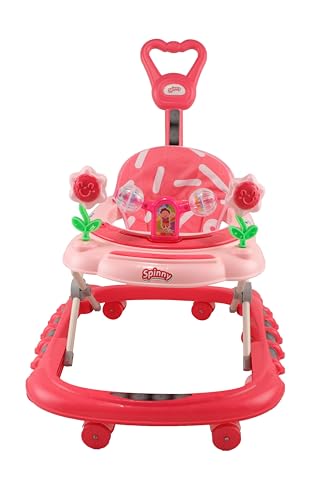 Image of JoyRide Spinny Spinner 8 Wheels Baby Walker, Adjustable Height,Parentle Handle, Comfortable Seat, Music and Light, 360 Degree Rotation, Maximum Weight: 12 kg (Peach)