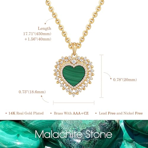 Fettero Necklaces for Women Trendy 14K Gold Plated Charm Necklace Green Malachite Heart Coin Butterfly Cross Clover Pendant Dainty Gold Necklace for Women Jewelry