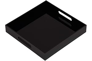 Glossy Black Sturdy Acrylic Serving Tray with Handles-12x12Inch