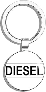 WHITE Diesel (Gas Tank Storage Safety Label bio Fuel) Double Sided Stainless Steel Keychain Key Ring Chain Holder Car/Key Finder