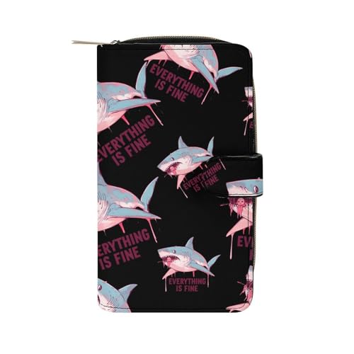 Shark Everything Is Fine Stylish Leather Wallet Womens Mens Slim Purse Secure Card Holder Durable Bifold Clutch Handbag