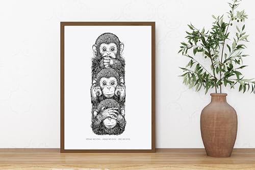 Tableau sur toile singe noir et blanc affiche citations inspirantes
