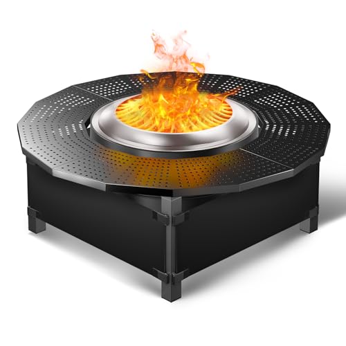 Wanchao 40 in Fire Pit Surround Tabletop for Solo Stove Bonfire and Ranger Wood Burning, Powder-Coated Steel Tabletop for Solo Stove Bonfire Accessories, 24 in Inner, Fits Most Wood Burning Fire Pit.