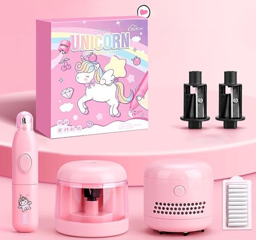 Image of Magicwand Battery Operated Pencil Sharpener,Electric Eraser,Vacuum Cleaner Stationery Set with 10 Eraser Refills for Kids,Adults for Home Office School【Cute Deer Pink】