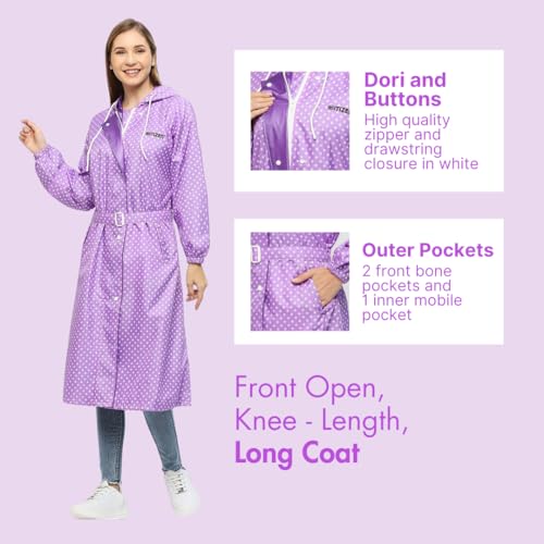 Image of Citizen Polyester Reversible Casual Style Raincoat For Women With Inbuilt Hood,Waist Belt & Matching Carry Pouch|Stylish Polka Dot Design|Durable & Lightweight Rainsuit With High Tearing Strength