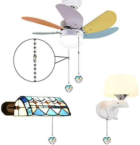 Image of 2Pcs Crystal Ceiling Fan Pull Chain Extender with Connector, 12 inch | K9 Crystal Glass, Not Acrylic, Heart Prism, Cut-To-Length Adjustable, Snap-On Connector For Fan, Light, Lamp (AB COLOR)