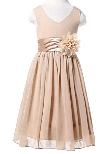 Bow Dream Flower Girl Dress Junior Bridesmaids V-Neckline Chiffon Champagne 16 #TOP3