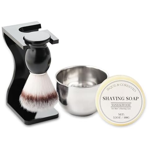 Shaving Brush Set for Men, 4pcs Synthetic Shaving Brush Set with Shaving Soap, Acrylic Stand and Steel Bowl Cover