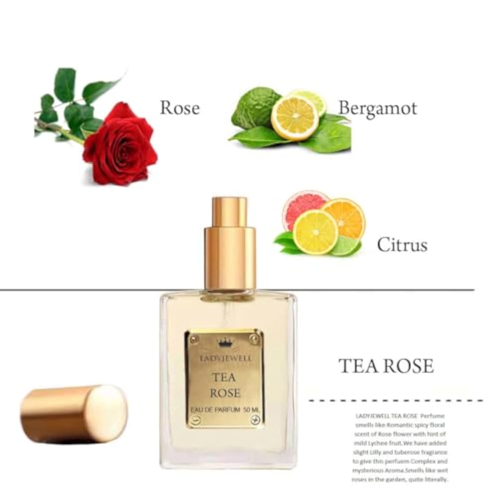 Tea Rose Eau De Perfume for Men & Women, Long Lasting