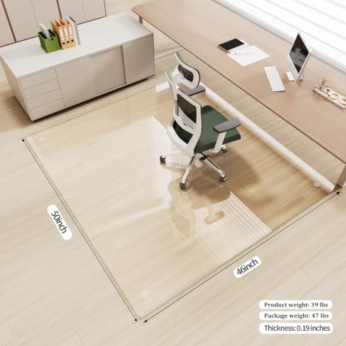 Image of [Tempered Glass] 46 inch x 50 inch Glass Office Chair Mat for Carpet