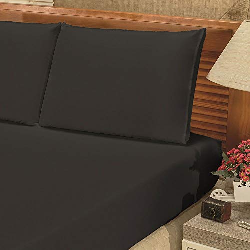 Jogo De Lençol Bianca Casal Liso 3 Peças Tecido Microfibra Preto