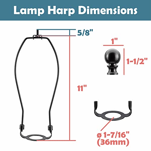 Image of Aspen Creative 20042-32A, 11 inch Lamp Shade Harp Holder with E26 UNO Fitter Adapter, Includes Solid Steel Bumped Cylinder Finial, 11 inch Harp, and E26 36mm UNO Fitter in Matte Black Finish, 2 Pack