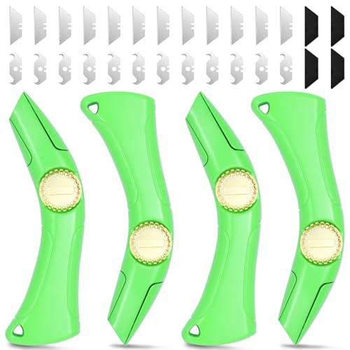 Image of 4 Sets of Heavy-Duty Roofing Shark Knives - Each Set Includes 6 Fixed Blades & 1 Blade Box - Ideal for Cutting Drywall, Duct, Carpet, and Cardboard (4)