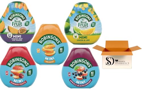 Robinsons Squashd Mini 5 Flavour Pack 1xSummer Fruit 1xMango & Passion Fruit 1xOrange 1xApple & Blackcurrant And 1xLemon & Lime No Added Sugar Real Fruit in Every Drop