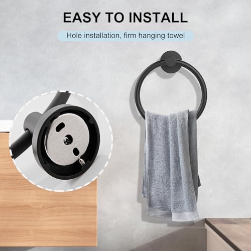 Image of SetSail Towel Holder for Bathroom Wall Matte Black Stainless Steel Bathroom Accessories Set Includes Towel Ring and Toilet Paper Holder, Drill Hole