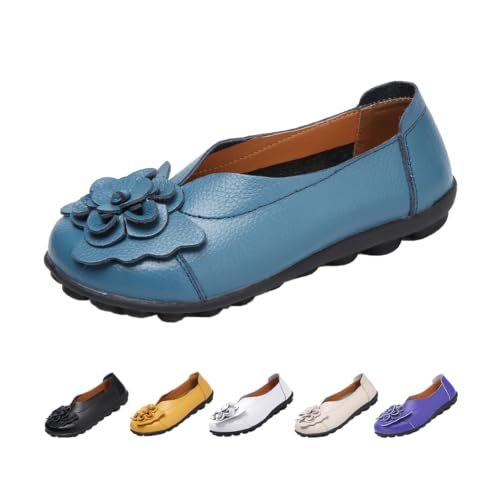 Image of MOYOWEI Women's Leather Slip On Loafers Colorful Flat Shoes