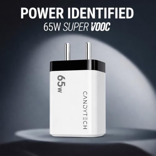 Image of Candytech CT-C10 65W PD+PPS Charger Adapter, 2 Ports - Type C & 1 USB PD+PPS for Samsung, Fast Charger with All Type-C Devices (White)