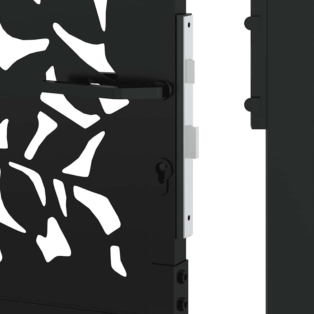 IKAYAA Puerta de Jardín 105x155 cm, Puerta para Valla con Sistema de Cerradura Acero Oxidado, diseño de Hojas Negro