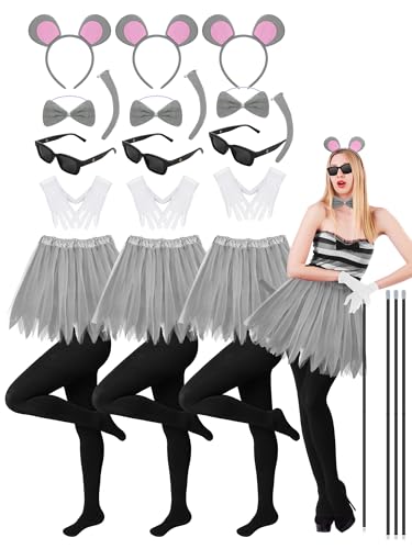 Cotwinter 24 Pcs Halloween Mouse Costume Set for Adults Mice Costume Accessories for Halloween Cosplay Accessory(Gray and Pink)