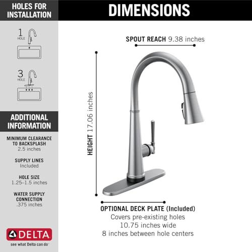 Image of Delta Faucet Emmeline Touch Kitchen Faucet Brushed Nickel, Kitchen Faucets with Pull Down Sprayer, Kitchen Sink Faucet, Delta Touch2O Technology, Lumicoat Arctic Stainless 9182T-AR-PR-DST