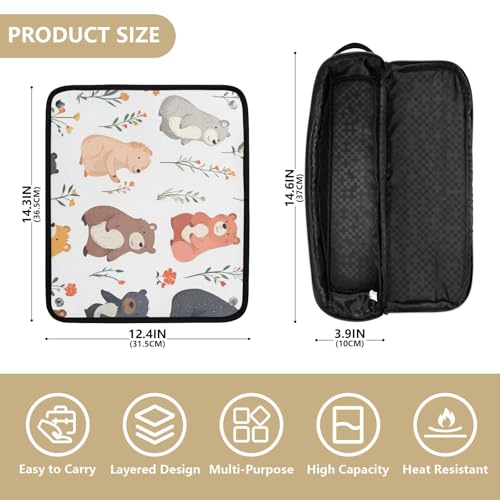 Bolso de viaje para herramientas de cabello Hot Hair Tools con alfombrilla térmica, organizador grande para planchas, rizadores y tenazas, diseño de oso dulce, blanco miniatura 4