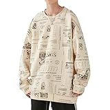 [Bligo] トレーナー メンズ 丸首 総柄 長袖 大きいサイズ シンプル オシャレ パーカー ビッグシルエット 快適 ドロップショルダー ゆったり 柔らかい 無地 高校生 スウェット 暖かい 冬服 カジュアル 部屋着 Apricot-5XL