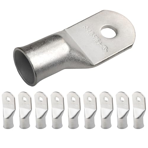 Image of SELTERM 10pcs 4 /0 AWG (XL)-5 /16 inch Stud Tinned Copper Wire Lugs, Heavy Duty Battery Cable Ends,0000 Gauge Ring Terminals, UL Battery Lugs Marine Grade Copper Eyelets Battery Terminal Connectors