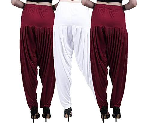 Image of CASUALS Women's Regular Fit Viscose Drawstring Patiala Harem Pants Combo Pack 3