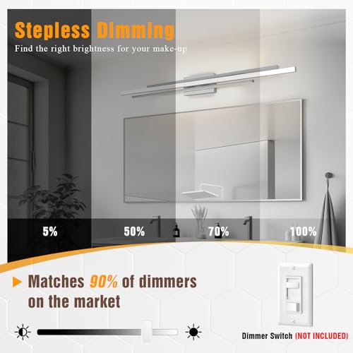 Image of VitaLink 48 Inches Long Nickel LED Modern Bathroom Vanity Light Fixtures 25W Dimmable 5CCT Vanity Light Bar Over Mirror 3-Light Wall Light for Bathroom Over Mirror Picture Light