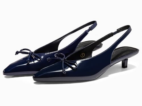 Image of Coutgo Womens Slingback Kitten Low Heels Dress Shoes Closed Pointed Toe Bow Tie Slip on Office Work Pumps