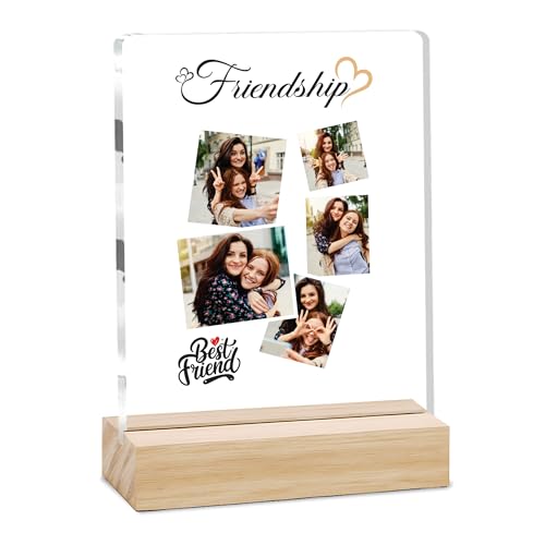 Image of Giftplease Customized Friends Plaque with Wooden Stand | Personalized Photo Frame with Quote | Best Friend Birthday Gift, Farewell Gift, Friendship Day Gift for BFF Keepsake Room Decor FR 07