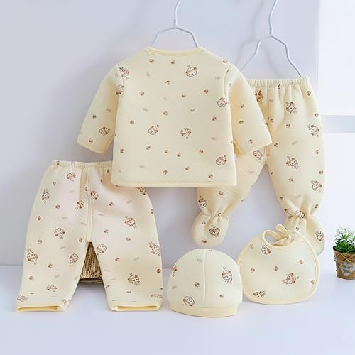 Image of Presents New Born Baby Winter Wear Printed Baby Clothes 5Pcs Sets 100% Cotton Boys Girls Unisex Baby Cotton /Winter or Flannel Suit Infant Clothes