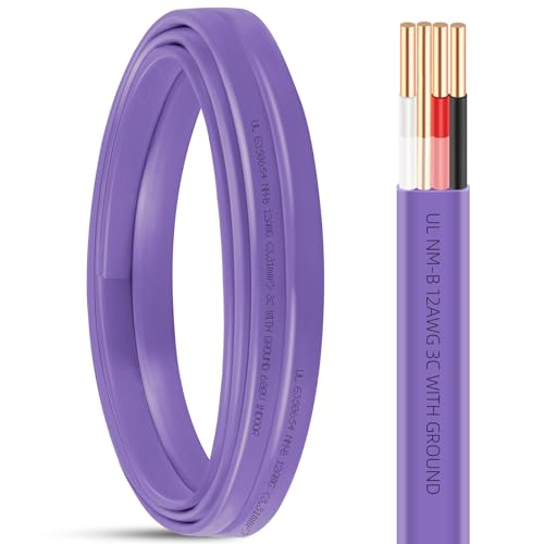 10FT 12/3 NM-B Wire with Ground 12-3 12AWG Copper Wire 12 Gauge 3 Conductor Residential Electrical Wiring 12/3 W/G NMB Cable Solid Indoor Nonmettalic Sheathed Cable with Ground for Switch Outlet Light