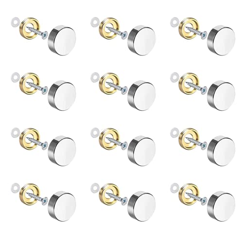 Clavos De Espejo 16mm 12 Piezas Tornillos Tapón Clavo De Espejo | Un Juego = 1 Clavo De Espejo + 1 Diente De Cobre De Diente Grande + 1 Almohadilla De Goma + 1 Tornillo Chapado En Zinc m4 * 25 Cover