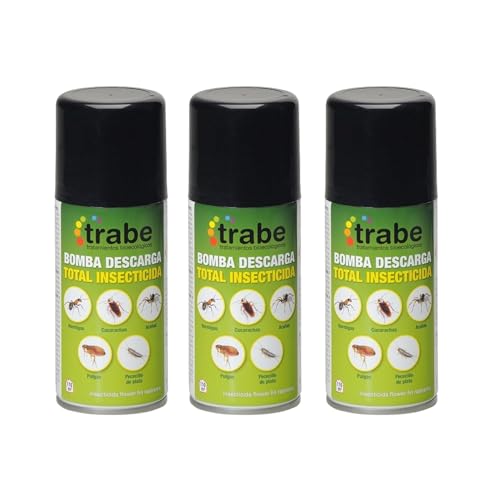 GROWMANIA Pack 3 Insecticidas Descarga Total de Trabe 150 ML | Elimina Chinches Pulgas e Insectos de tu Hogar, Cama y Habtiación | Larvicida Ovicida Bomba de Humo