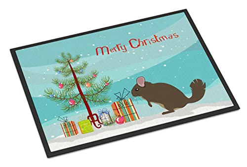 Caroline's Treasures BB9242JMAT Chinchilla Christmas Doormat 24x36, Teal Front Door Mat Indoor Outdoor Rugs for Entryway, Non Slip Washable Low Pile, 24H X 36W