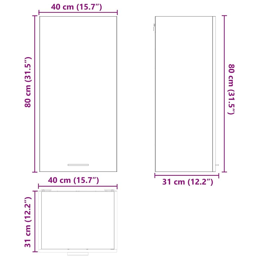 vidaXL Armadio pensile Bianco 40 x 31 x 80 cm Legno multistrato, Armadio da cucina moderno, design rettangolare, ampio spazio, materiali resistenti, stile contemporaneo, per l'organizzazione in