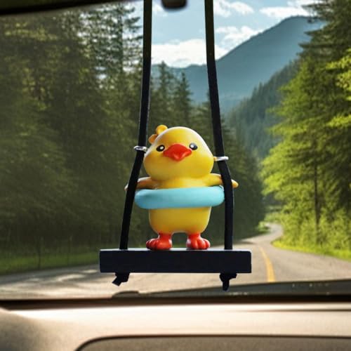 GAOLAOSY Cool Swinging Duck Car Hanging Ornament Cute Car Rear View Mirror Charm Accessories Funny Auto Interior Decoration Pendant for Vehicle Home Office (Swim Ring)