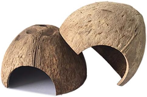 PIVBY 天然椰子爬行动物藏身处蜥蜴可可小屋寄居蟹屋水族馆鱼隐藏洞穴蜘蛛蜗牛登山玩具(2 件装)