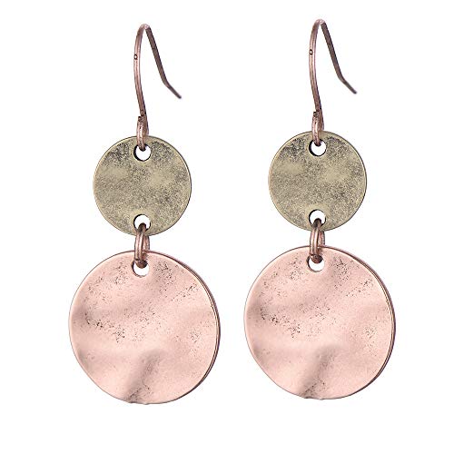 Smalllove Boho Coin Earring Round Lightweight Dangle Drop Hoops Handmade Retro Geometry Earring Copper Wire Women Jewelry (Rose Gold) #TOP11