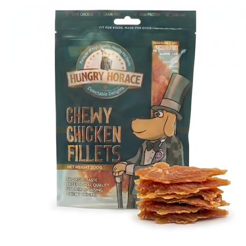 Hungry Horace Chewy Chicken Fillets for Dogs 85% Chicken Breast High Protein Low Fat Natural Chewy Training Treats Grain Free Resealable 200g Pack