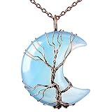 Bivei Tree of Life Crescent Moon Necklace Copper Wire Wrap Natural Gemstones Pendant Opal Crystals a