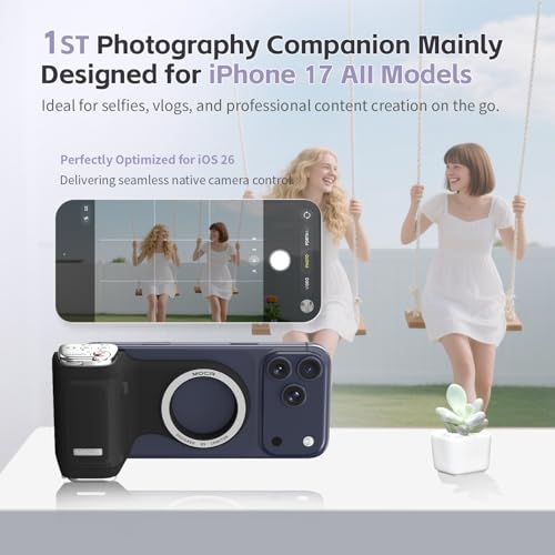 COMITOK Magnetic Camera Grip for iPhone 17 Pro, No App Needed for iOS26 System, Compatible with iOS 17/18, Detachable Remote & Anti-Drop Design, Fun Handheld Grip for Vlogging and Travel
