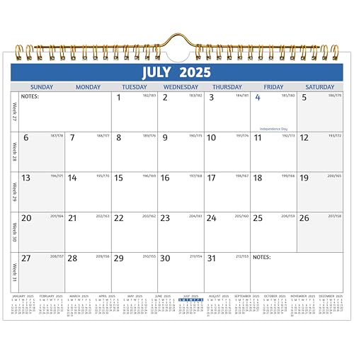 Wall Calendar 2025-2026 – Calendar 2025-2026 Wall, Run Now to Dec 2026, 11 x 8.5 In, 20 Monthly Calendar, with Twin-wire Binding, Yearly Overview, Julian Dates, Thick Paper, Holidays, ＆ Notes, Blue