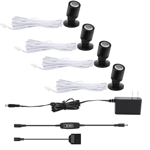 Taysing LED Spot Light Indoor Little Mini Spotlight Accent Lights for Display, Paintings, Pictures, Plants, Jewelry, Shelves, Cabinets, Posters, Showcase(Cold White 4 Pack Dimming&Timing)