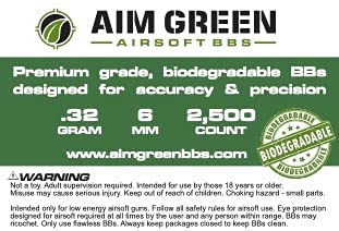 Aim Green: Biodegradable Airsoft BBS .32g - Pellets - 6mm 2500 Rounds - Premium Smooth Finish BBS